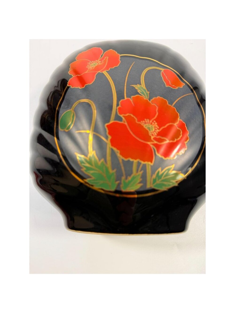 Oriental Vase Black Gloss Porcelain Red Poppies Flowers Poppy Fine China Japan 8 - Picture 13 of 16